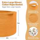 MEGASKET Extra Large Orange Basket, 22" X 22" X 14" Woven Cotton Rope Bins for Blankets, Baby Nursery Wicker Laundry Towel Basket, Kids Dog Toy Storage Box, Big Orange Living Room Decor Organizer