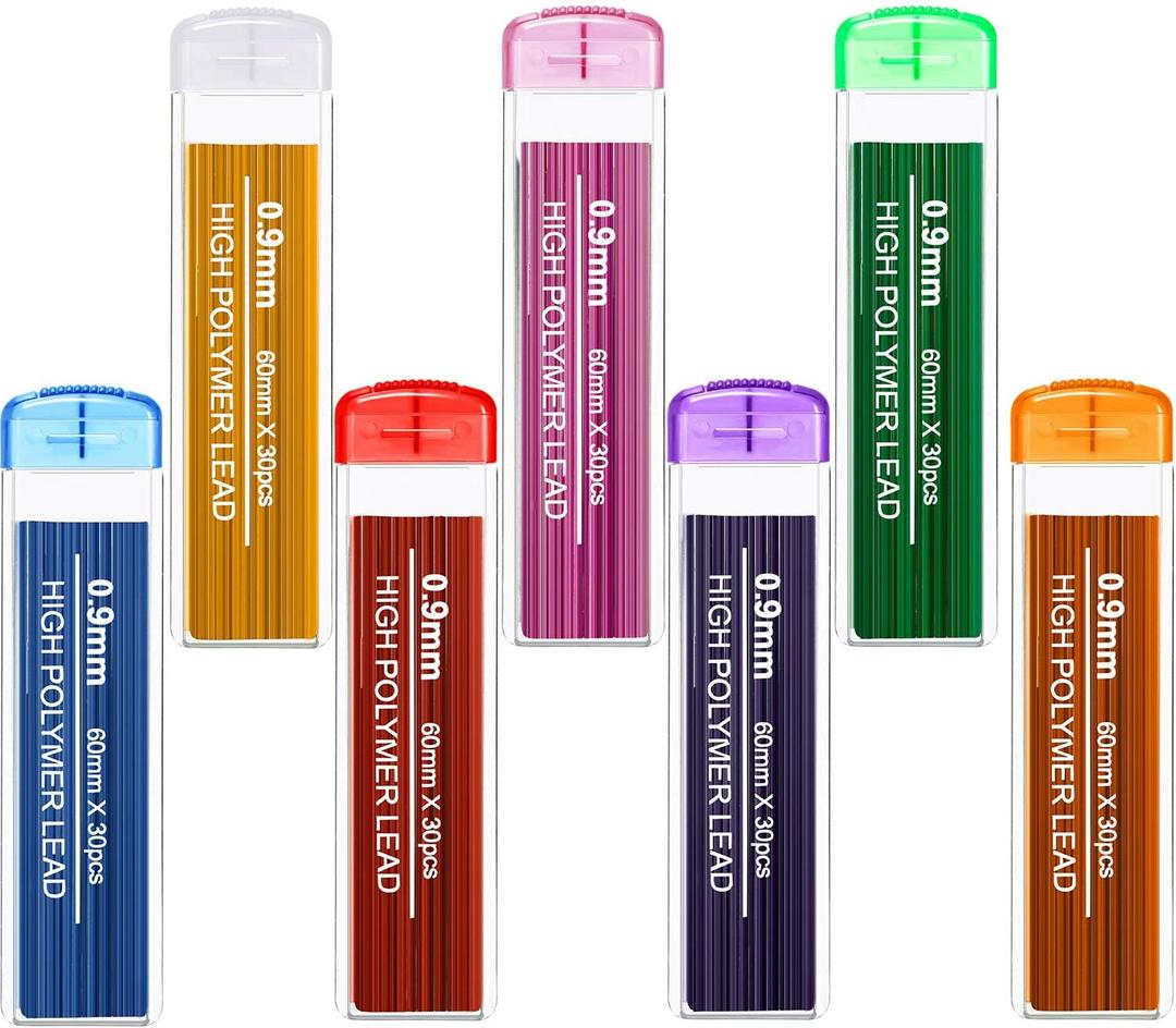 Zhehao 210 Pcs Colorful Refill 0.9 mm Automatic Mechanical Pencil Refills 7 Colors Stationery for Students School Supplies Home Offices