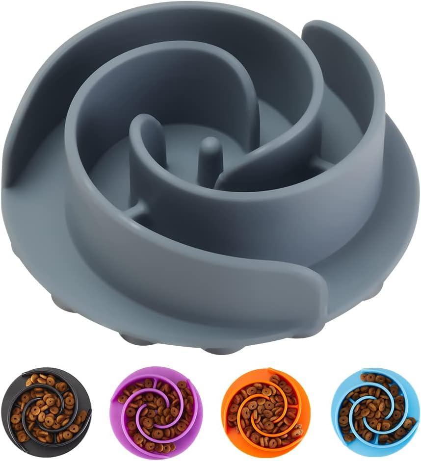 Slow Feeder Dog Bowls Insert, Animire Soft Silicone Slow Eating Food Bowl for Small, Medium and Large Dogs (Grey)