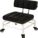 Low Rolling Stool with Back Support Roller Seats, Roller Chair PU Leather Low Stool with Wheels Foot Step Chair for Home, Shop, Office, Garage, Mechanic, Auto Repair, Library, Manicure