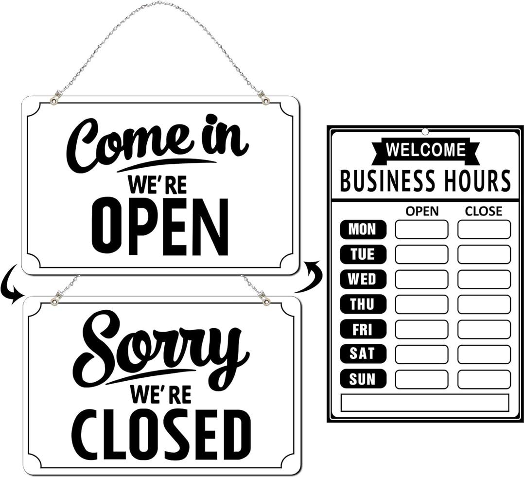 Open Closed Signs Business Hours Sign Set for Window Door Open Signs for Business Hour Closed Open Flip Sign Store Resturant Bar White