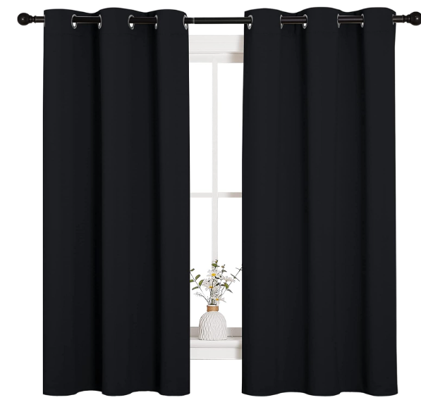 NICETOWN Pitch Black Solid Thermal Insulated Grommet Blackout Curtains/Drapes for Bedroom Window (2 Panels, 42 inches Wide by 63 inches Long, Black)