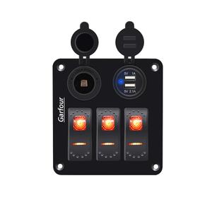 Red 3 Gang Waterproof Boat Switch Panel with 3.1A USB and 12V Cigarette Lighter Socket Marine Switch Panel for Boats, Trucks, RVs