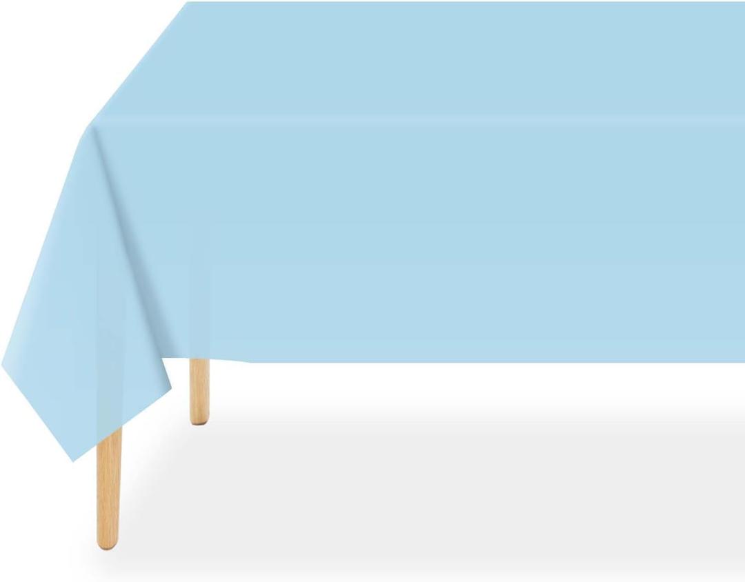 QIKSION Light Blue Plastic Table Cloth Disposable 2 Pack, 54 x 108 Inch Tablecloths for Baby Shower Birthday Party, Easter Decorations, Rectangle Table Cover