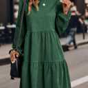 Ladies' Long-Sleeved Mid-Length Dress with a Round Neck and a Waist-Highlighting Short Style for Autumn Casual (Green, XL)