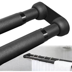 Wall Mounted Double Shower Curtain Rod for Bathroom, Adjustable 27" to 62" Heavy Duty Rustproof Black Double Shower Rod, Easy Installation for Shower Room Dry-Wet Separation