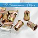 20PCS 1/2"-13UNC Rivet Nuts Carbon Steel Zinc Plated Rivets Nutsert Flat Head Rivnut Threaded Inserts Nut (Yellow, 1/2"-13)