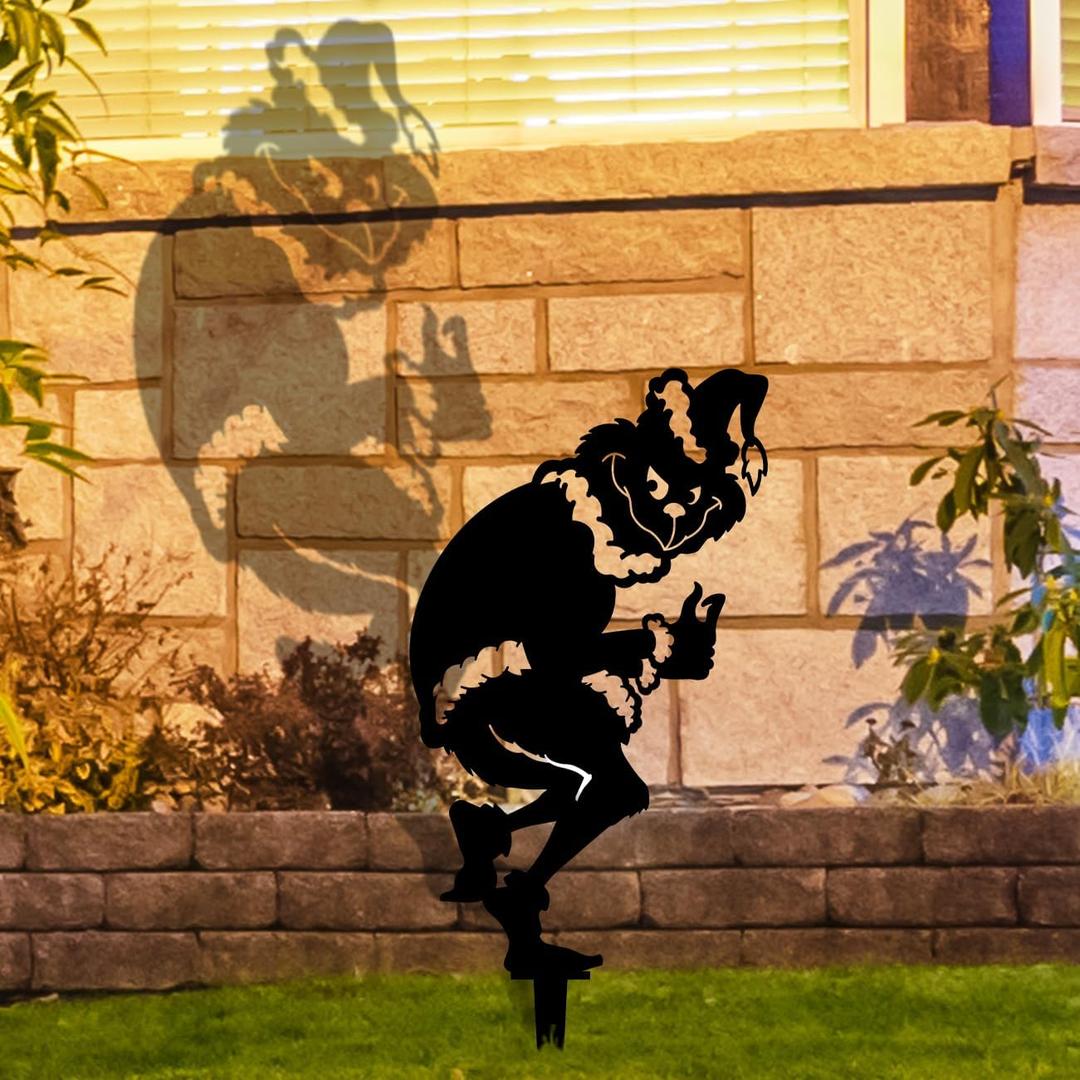 Haiyumaoyi Outdoor Christmas Yard Sign Decorations Christmas Black Metal Yard Decor for Front Yard or Garden Holiday Display for Outdoor Garden Decor and Home Party Decorations 16.5x8.5Inch