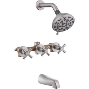 3 Handles Shower Faucet Set with Tub Spout Bathtub Shower Faucets Combo Set Shower System Complete Tub and Shower Trim Kit Shower Fixtures Brushed Nickel