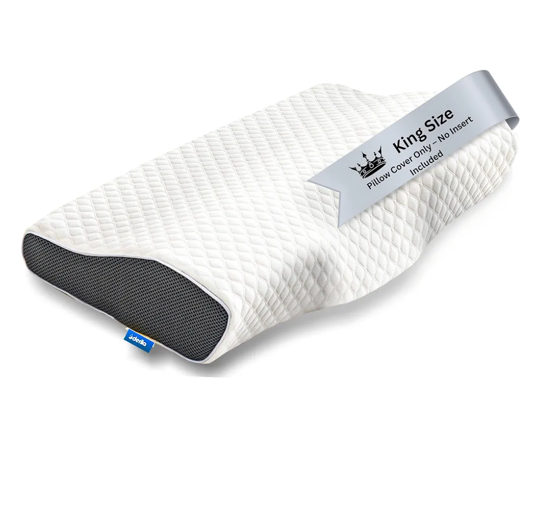 Derila King Size Neck Pillow for Sleeping, Ergonomic & Cervical Pillow for Neck Support & Relief, Memory Foam Side Sleeper Pillows, Bed Contour Pillows for Back, Stomach Sleepers 23.6" x 13.4" x 4.3"
