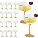 24 Pcs Detachable Martini Glasses 10oz Plastic Clear Ribbed Coupe Glasses Gold Rim Disposable With Gold Stem Vintage Cocktail Glassware Set Unique Martini Glass For Champagne Wedding Anniversary