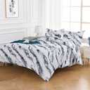 Mooreeke Queen Size Comforter Sets, Navy Blue Grey Lake Ripple Theme Printed Bedding for All Seasons, 3-Piece Vintage Bed in a Bag with Fluffy Quilted Reversible Comforter & 2 Pillow Shams