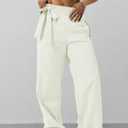 3 x Women's Wide Leg Pants Y2K Trendy Elastic Waist Track Pants Baggy Tie Knot Trousers with Zipper Pockets Streetwear Casual (Beige, S)