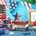 4 Pcs 4th of July Decorations Patriotic Tiered Tray Decorations Signs Rustic Memorial Day Decor Book Block Sign for 250th Anniversary Farmhouse Table Home Tabletop Shelf(Star)