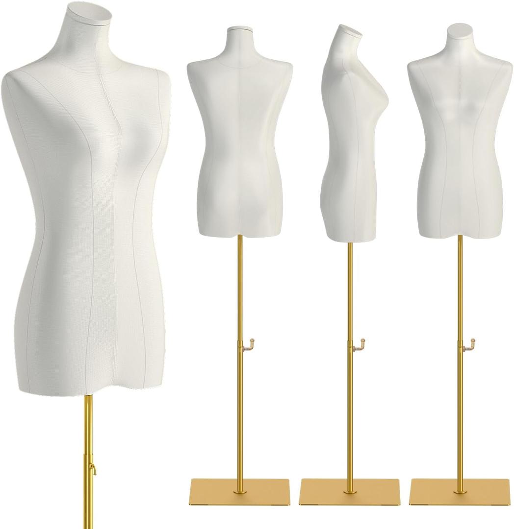 Female Mannequin Torso Sewing: Adjustable Height from 47.2 to 74.8 Inch Female Dress Form for Sewing and Clothing Display - Pinnable Mannequin with Support Metal Base Stand (White)