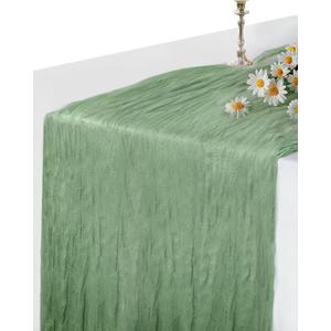 Sage Green Cheesecloth Table Runner 120 Inch, Easter Spring Table Runner, Boho Gauze 10 FT, Cheese Cloth Runner for Wedding, Baby Bridal Shower, Party, Farmhouse Centerpiece Home Decor