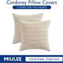 MIULEE Pack of 2 Corduroy Decorative Throw Pillow Covers 18x18 Inch Soft Boho Striped Pillow Covers Modern Farmhouse Home Decor for Sofa Living Room Couch Bed Cream White