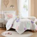 Intelligent Design Kids Twin Comforter Set for Girls, Tufted Chenille Floral Comforter Set Twin, Lightweight Polka Dot Comforter Reversible Bed Set, Sham, Pillow, Gracie, Twin White/Purple 3 Piece