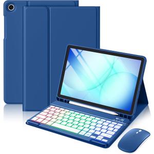 Harvopu for Galaxy Tab A11 Plus/A9 Plus 11" Case with Keyboard-Wireless Mouse Backlit Detachable Keyboard Stain-Resistant Cover with Pen Holder for Galaxy A11+/A9+ 5G Tablet Case 11-inch,NavyBlue