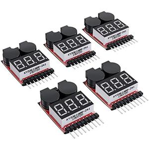 CAMWAY 5PCS 2in1 1-8s Lipo Battery Voltage Tester,RC Low Voltage Buzzer Alarm,Battery Monitor Checker Tester for 1-8s Lipo/Li-ion/LiMn/Li-Fe
