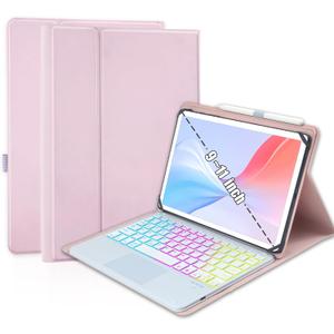 Universal Touchpad Keyboard Case for 9.7,10.1,10.2",10.5",10.9",11" ipad/Samsung Tablet, Rainbow Backlight TrackPad Keyboard with Type-C Charging Port fit 9.7-11 inch Android (Pink)