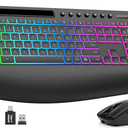 Wireless Keyboard and Mouse Combo  4000mAh Rechargeable Backlit Keyboard with Wrist Rest & Phone Holder, Full Size Quiet Typing 2.4G USBA/TypeC for PC, Laptop, Windows, Mac, Trueque KM22 Ultra