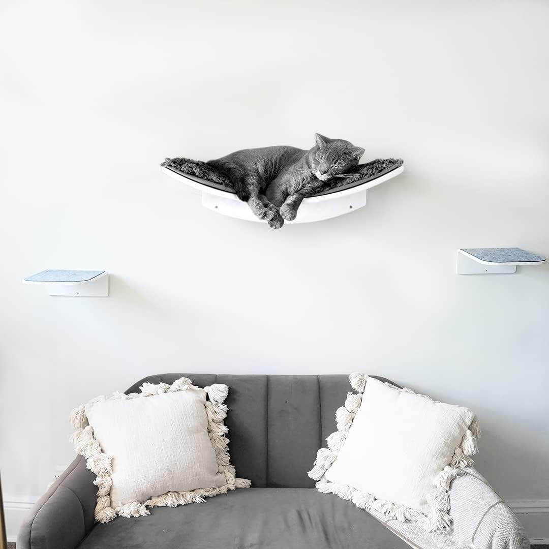 Wall Mounted Floating Cat Shelf for Cat Perching Sleeping Lounging with 2 Steps