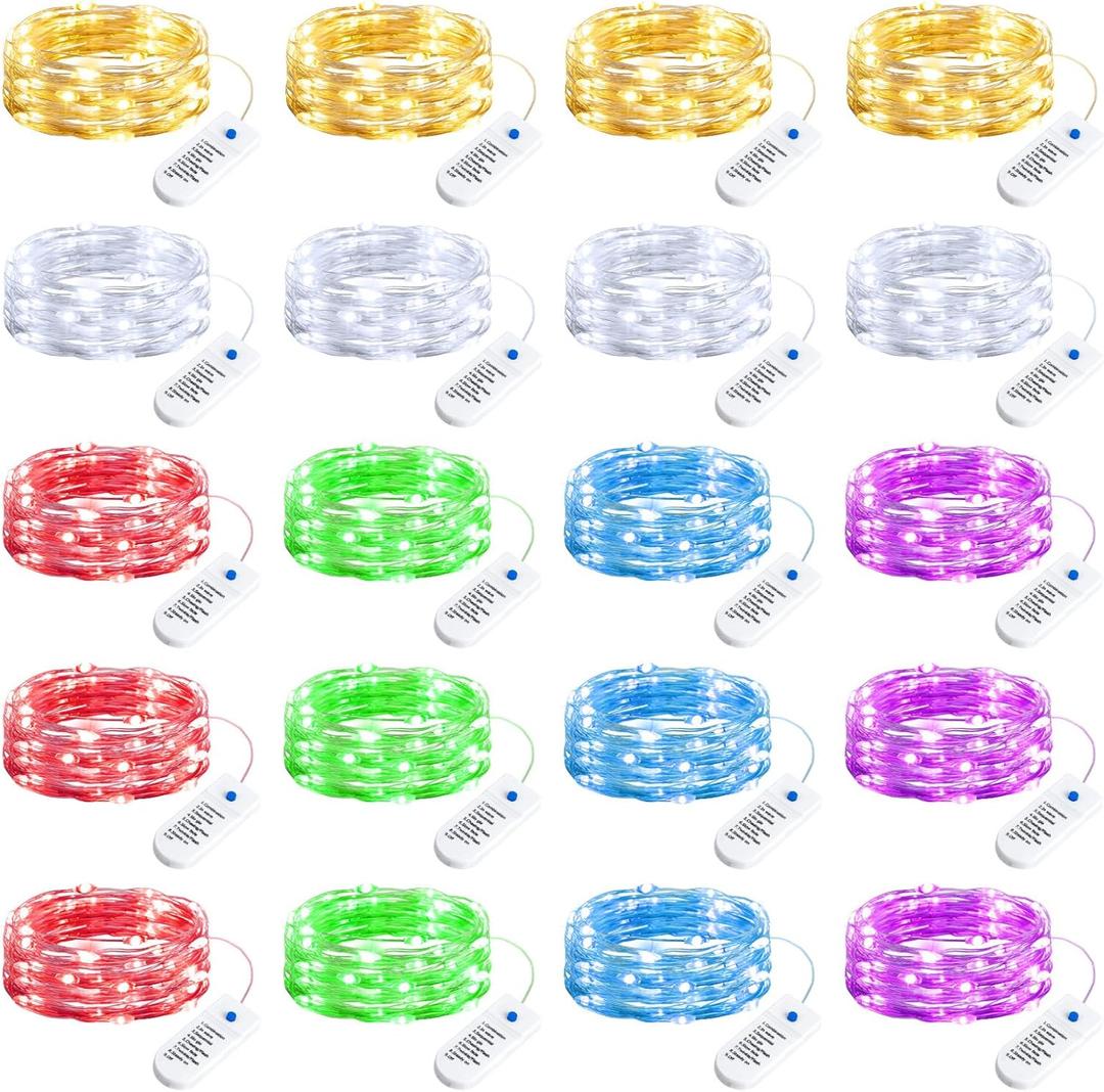 Minetom 12 Pack Fairy Lights Battery Operated String Lights 8 Modes, 7ft 20LED 6 Colors Waterproof Silver Wire Twinkle Lights, Firefly Starry Moon Lights for Mason Jars DIY Christmas Wedding Party