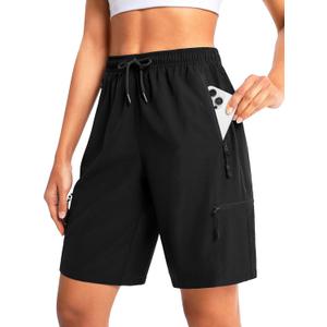 Women's 7"/9" Hiking Cargo Shorts Lightweight Stretch Quick Dry Athletic Golf Summer Bermuda Shorts for Women (Black, S)