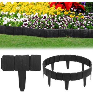 48 Pcs Landscaping Edging Border 37 ft Plastic Garden Border Edging Bulk for Lawn Decorative Stone Like Flower Bed Fence Set for Yard Landscaping Interlocking Stakes for Plant(Black)