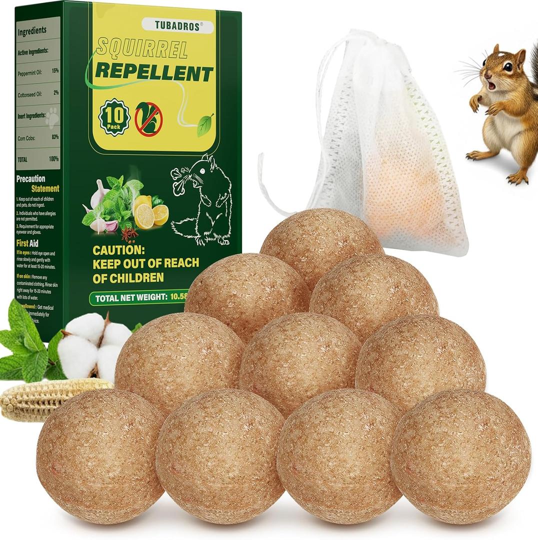 Squirrel Repellent, Peppermint Oil to Repel Squirrel, Squirrel Repellent for Cars, Rodent Repellent for Plants Garden, Outdoor Use (1 Count (Pack of 10))
