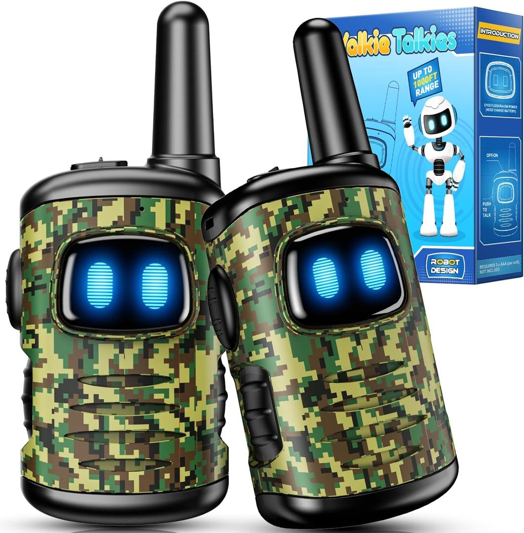 Toys for 3-8 Year Old Boys: comedyfun Mini Robots Walkies Talkies 2 Pack Easter Birthday Gifts for 3 4 5 6 7 8 Year Old Boys Grandkids Toys Age 5 6 7 8 Basket Stuffers Hiking Camping (Green Camo)
