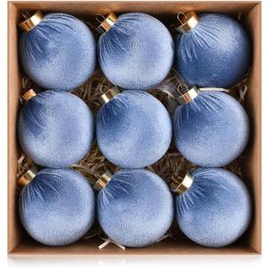 Velvet Ornaments for Christmas Tree Decorations - Dusty Blue Xmas Ball Ornament for Indoor Holiday Decor - Shatterproof Christmas Bulbs Ornaments 80mm 3.15inch - Pack of 9