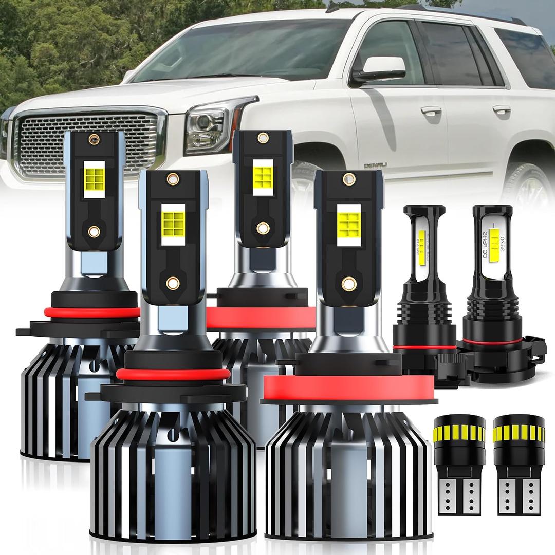 For 2015-2019 GMC Yukon light Bulbs, 9005 High Beam H11 Low Beam H16 Fog Light License Plate Lights Combo, 8PCS