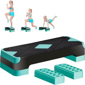 HomGarden 31" Adjustable Workout Aerobic Stepper in Fitness & Exercise Step Platform Trainer Stepper w/Risers Adjust 4"-6''-8'' (Green)