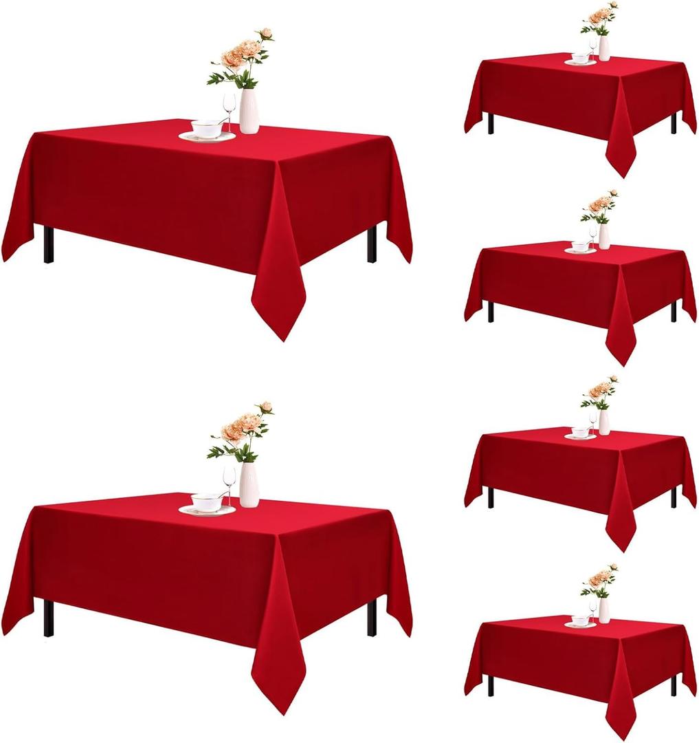 Romanstile 6 Pack Red Rectangle Tablecloth 70 x 108 Inch, Reusable and Washable Table Clothes for 6 Foot Tables, Stain Resistant Polyester Fabric Table Cover for Wedding, Party, Banquet