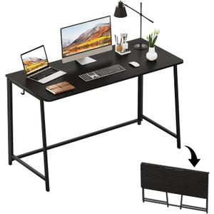 WOHOMO Folding Desk, 47.2" Foldable Computer Desk for Bedroom, Space Saving Computer Table Writing Workstation for Home Office, Easy Assembly, Black, Extra Large Size:47.2 x 19.6