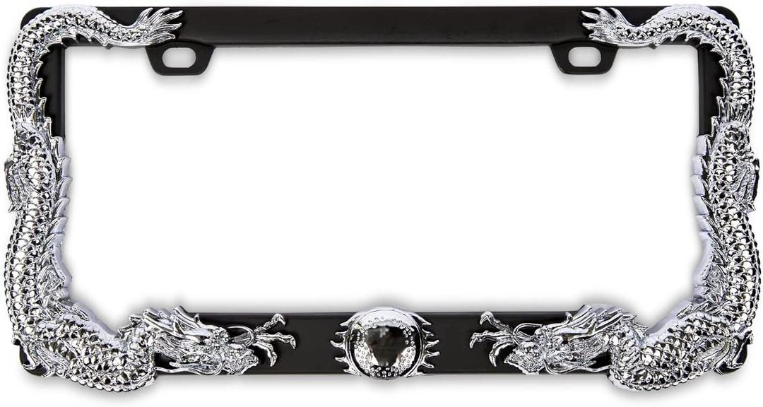 3D Chrome Dragon License Plate Frame - Fits USA Standard License Plates - Weatherproof & Corrosion Resistant