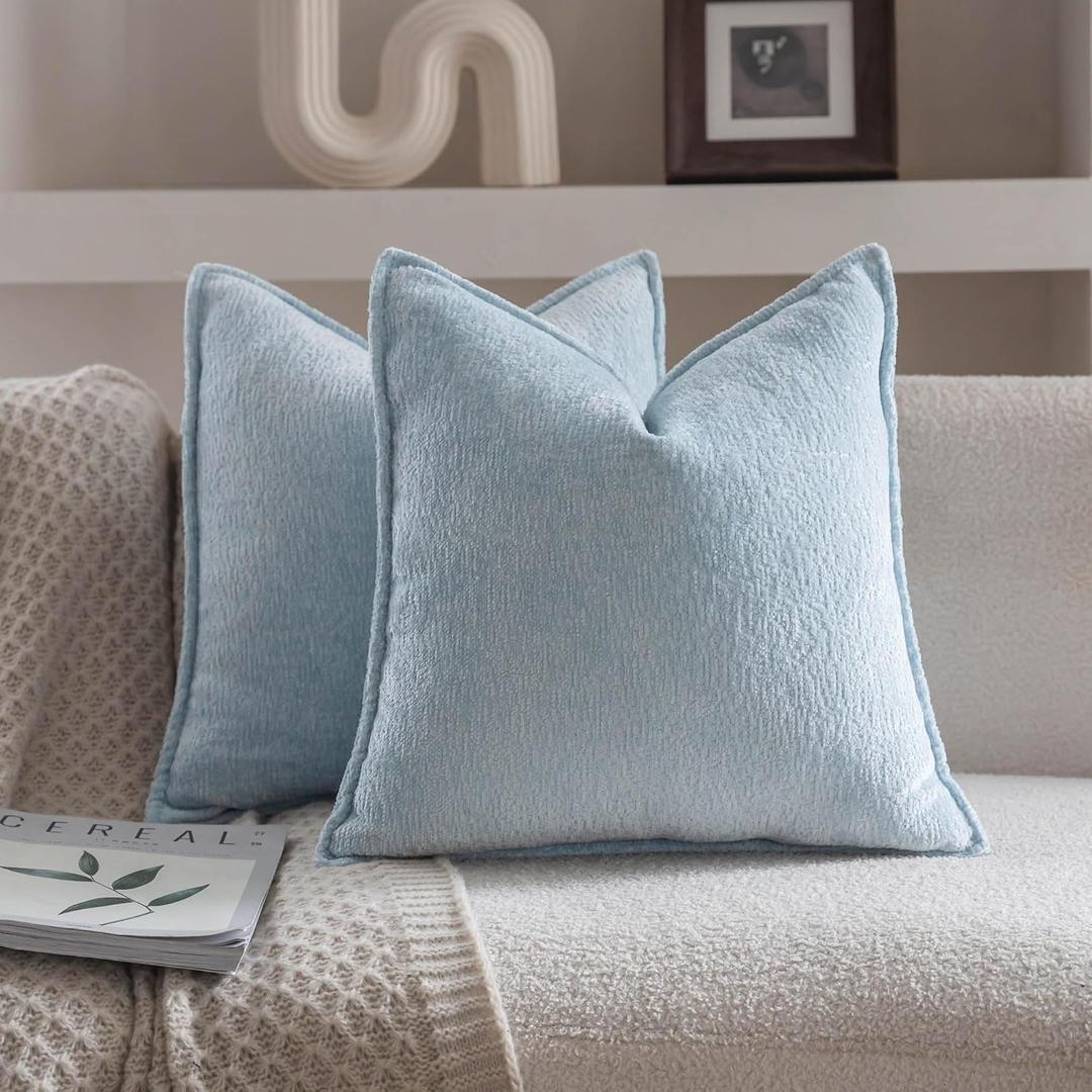 Neelvin Light Blue Chenille Decorative Throw Pillow Covers 20x20 inch Set of 2 Pillowcase Cushion Case for Bed Sofa Couch