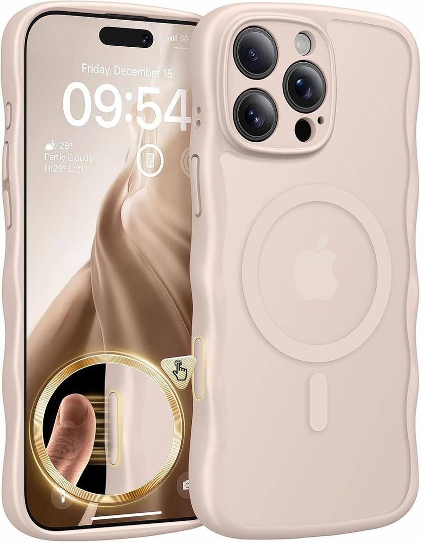 TAURI Magnetic for iPhone 16 Pro Max Case, Cute Wavy Design [Full Camera Protection] [Compatible with Magsafe] Anti-Slip Translucent Matte Case for iPhone 16 Pro Max for Women Girls, Desert