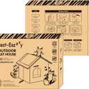 Rest-Eazzzy Cat House for Outdoor Cats, Weatherproof and Insulated Feral Cat House with Mat and Clip, Easy to Put Together, Selfwarming Cat Shelter for Winter(Grey, Waterproof House-S)