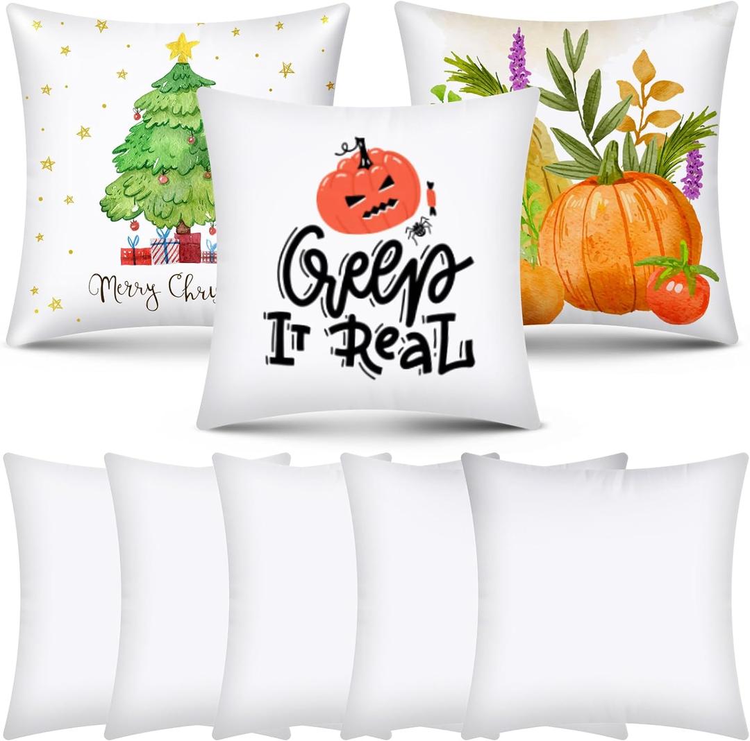 8 Pack 17.7"X17.7" Sublimation Blanks Pillowcase, OLSUNOR Sublimation Pillow Cases Natural, Cushion Covers Blanks, Throw Pillow Covers for DIY Decor, Heat Transfer Painting Valentine's Day Craft Gift (White)