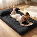 Japanese Floor Mattress Futon Mattress, 3.5 Inch Thick Foldable Roll Up Tatami Mat with 2 Pillow Covers, Twin Size Floor Bed for Guest Room Dorm Camping Kids, Black