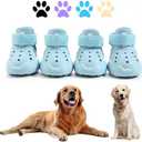 DOGOYS Dog Shoes, Dog Sandals for Hot Pavement, Non-Slip Waterproof Dog Booties for Winter Snowy Day and Summer, Adjustable Straps Easy-Clean Beach Outdoor Pet Boots Rugged Sole - 4Pcs Blue, Size 5:（2.36''x1.89'')(L*W)