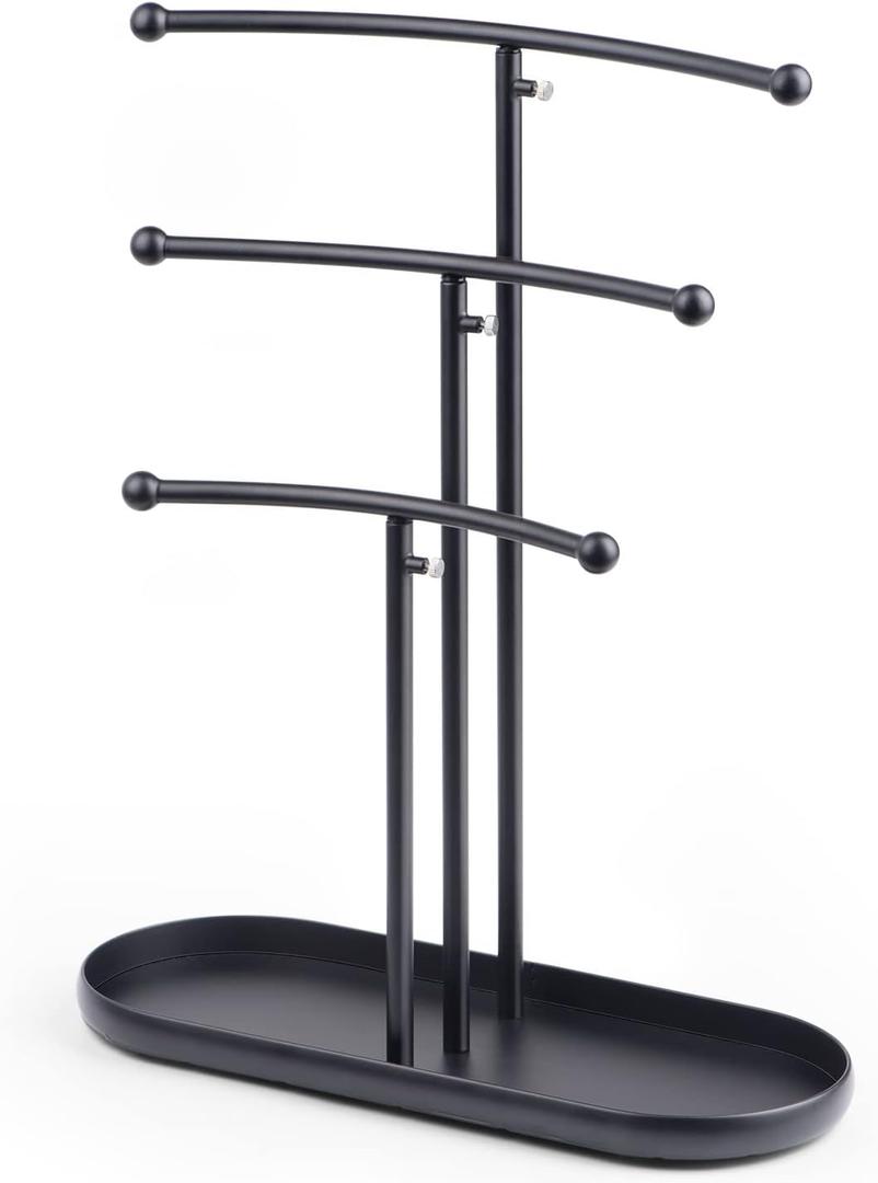 SZQINJI Jewelry Stand Organizer, Metal Jewelry Tree Holder 3-Tier Jewelry Storage Tower for Necklace Display, Earring Hanging Black, Christmas Gift