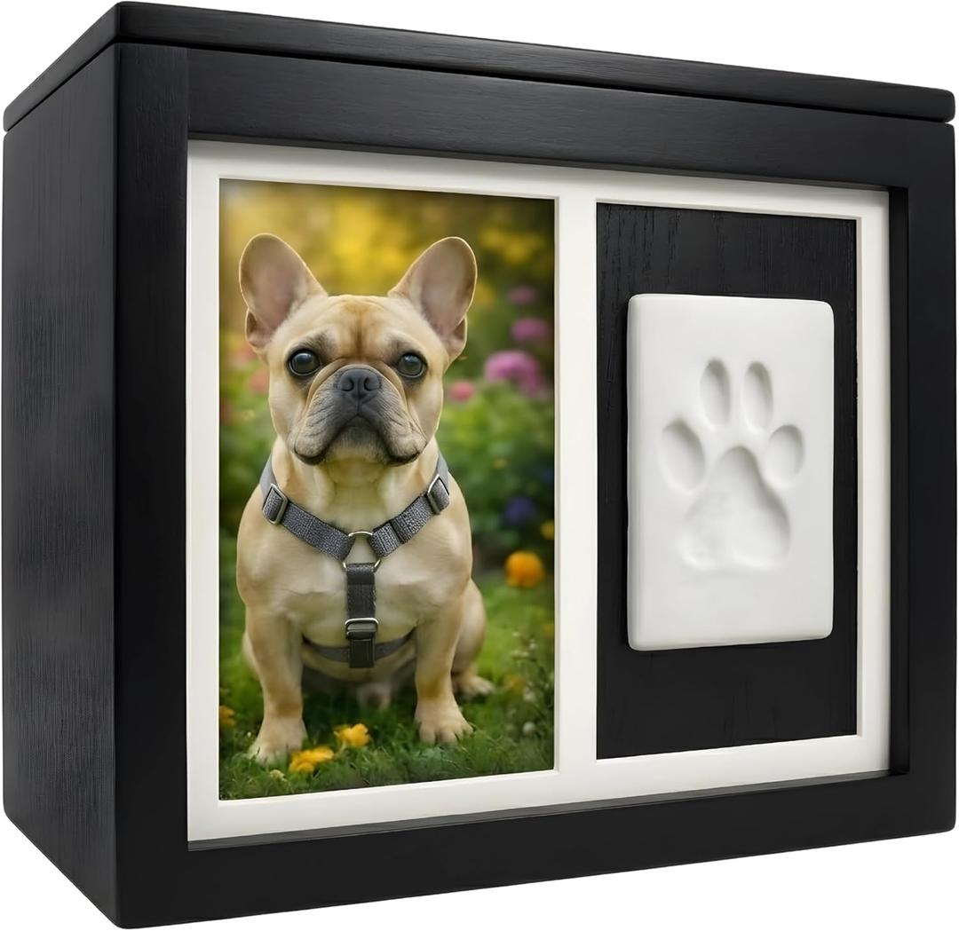 Pet Urns for Dogs & Cats | Black Bamboo Pet Cremation Box with Hair Keepsake Case | Dog Ashes Urn Set with Paw Print Kit | Photo Album & ID Plate | Pet Memorial for Dogs or Cats up to 150 lbs