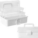 11(in) Versatile Three-Layer Folding Organizer Box,Ideal for Art & Crafts,Toys,Sewing Supplies,Jewelry and Tools,Storage with Dual Trays,Elegant White