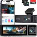 3 Channel Dash Cam Front and Rear, 4K+2.5K+1080P Front and Rear Inside, 3.2" Screen Dash Camera for Cars, 4 IR Night Vision, WiFi APP Control, G-Sensor, 24H Parking Mode, Includes 64GB SD Card (Black)