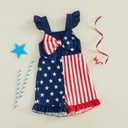 Ayalinggo 4th Fourth of July Baby Girl Outfit Toddler USA American Flag Romper Overalls Jumpsuit Independence Day Clothes, 2-3Y