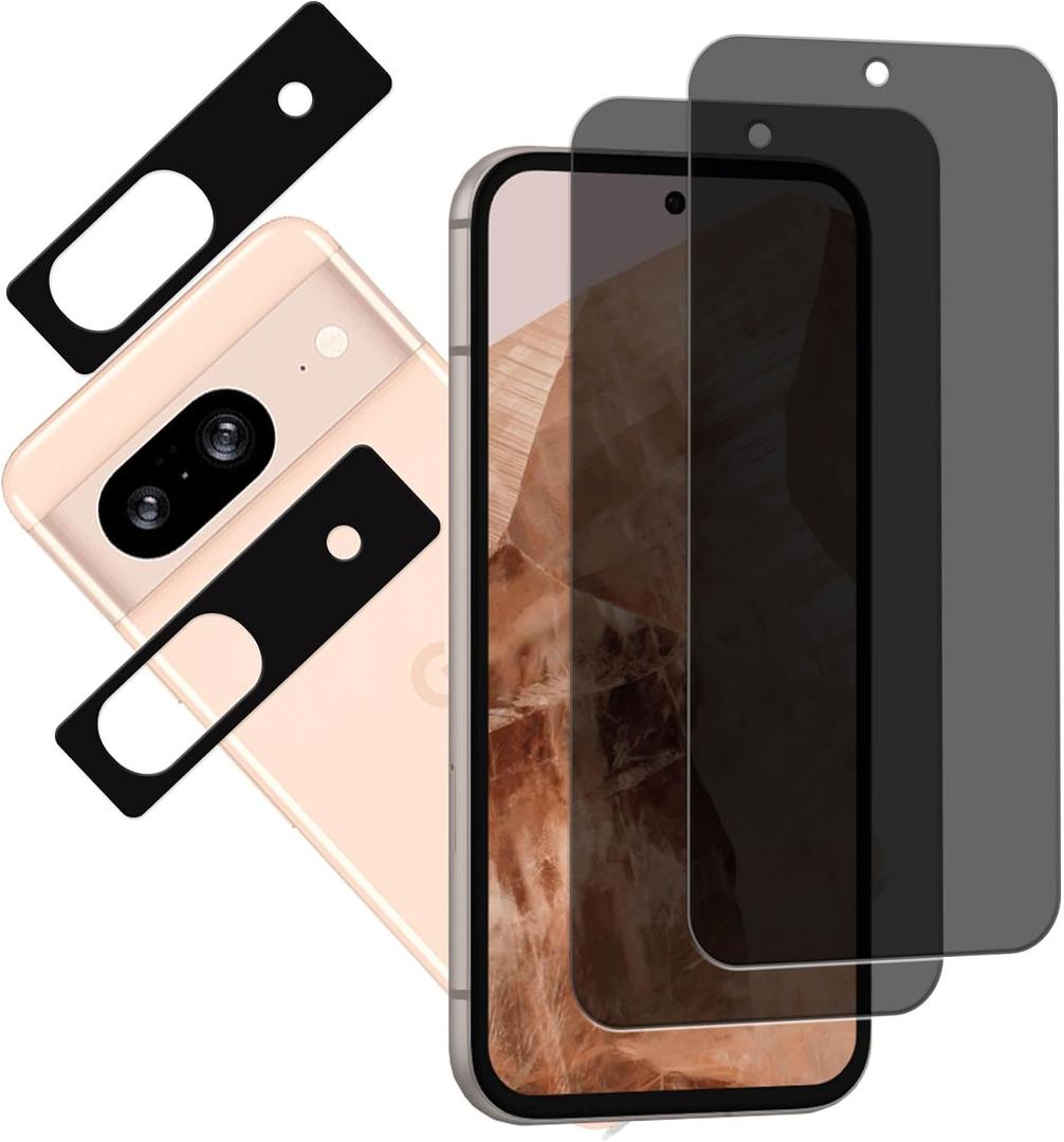 Privacy Screen Protector Designed For Google Pixel 8a Anti Spy Private Tempered Glass Film 2-Pack Camera Lens Protector Film 2-Pack